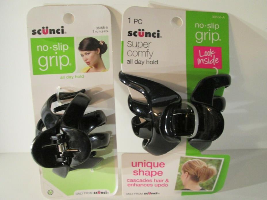 2pc scunci Hair Accessories Claw No Slip Grip  Black Unique Shape Lot#41