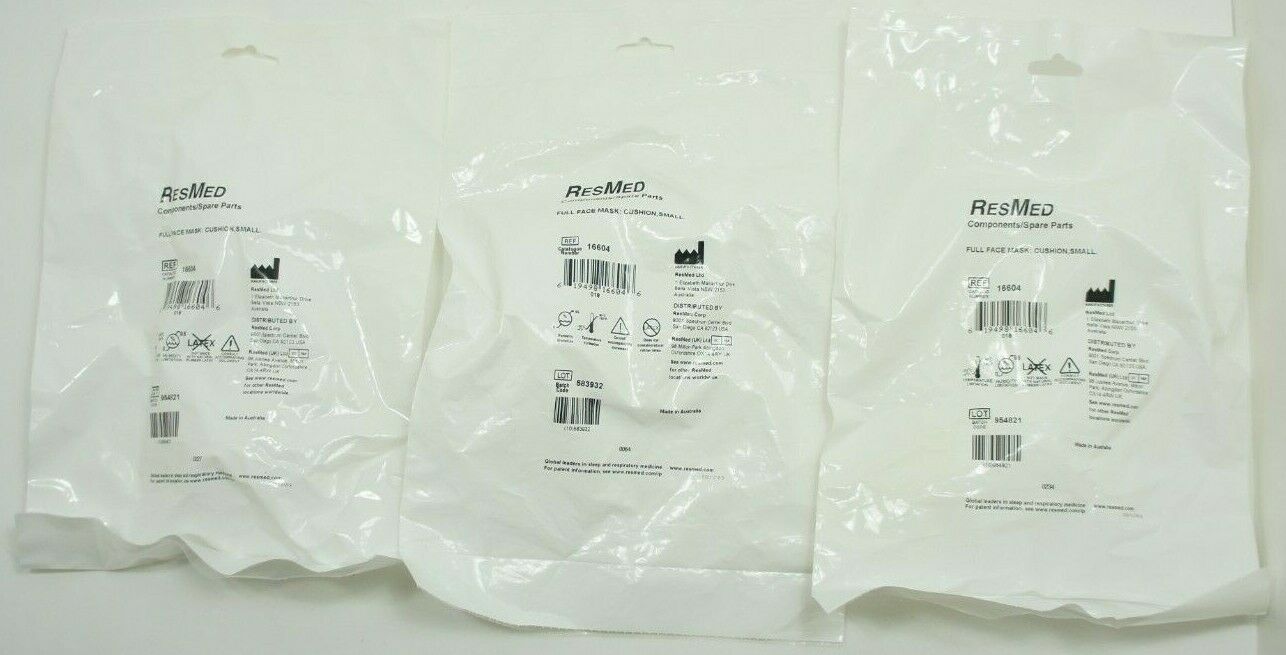Lot of 3 ResMed CPAP Full Face Mask Cushions Size Small #16604 *STILL SEALED*