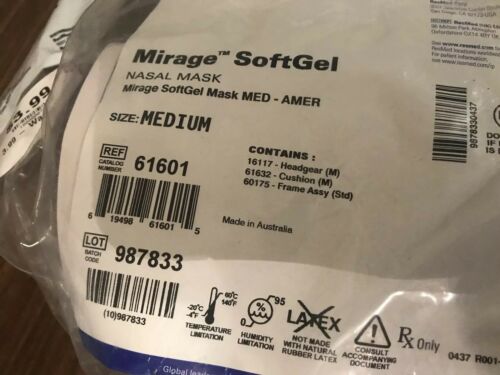 ResMed Mirage NEW SoftGel Nasal Cushion Mask Size Medium 61601 SEALED