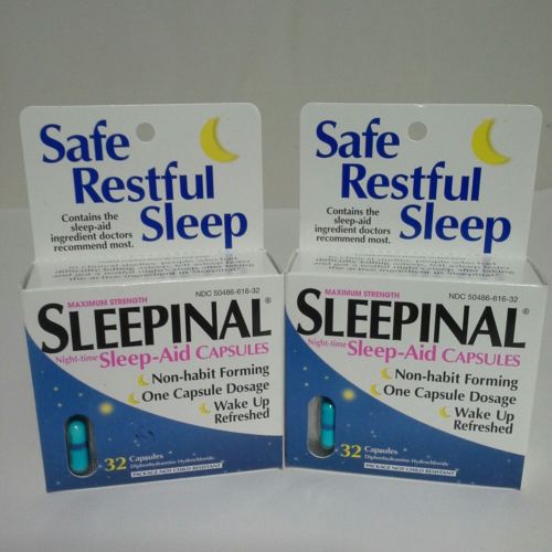 Lot of 2! Sleepinal Capsules 32 Sleep-Aid Capsules in each. Expires 03/2019. C12