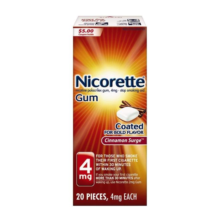 Nicorette Coated Cinnamon Surge Gum Stop Smoking Aid 20 Pieces 4mg