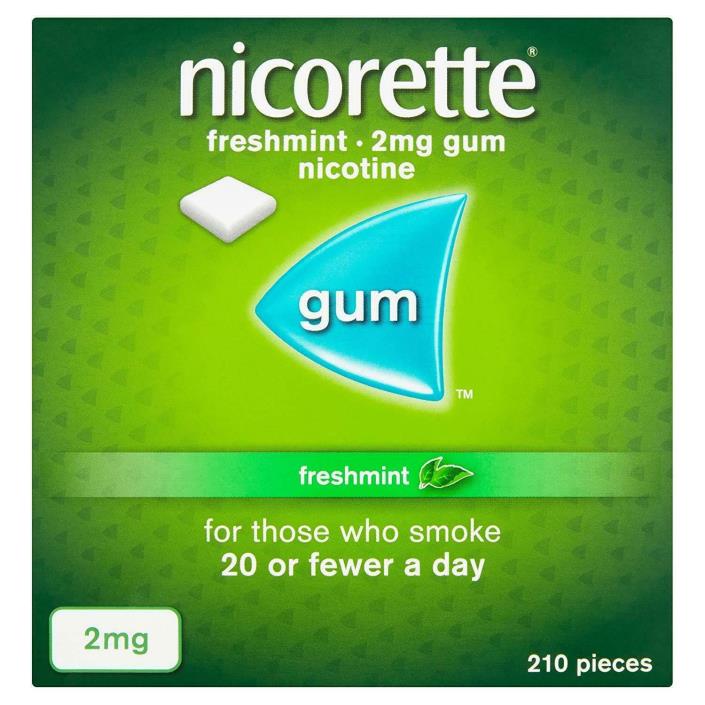 Nicorette Nicotine Gum 2mg, FRESH MINT Flavor, 210 pieces, 10/2021, FAST SHIP