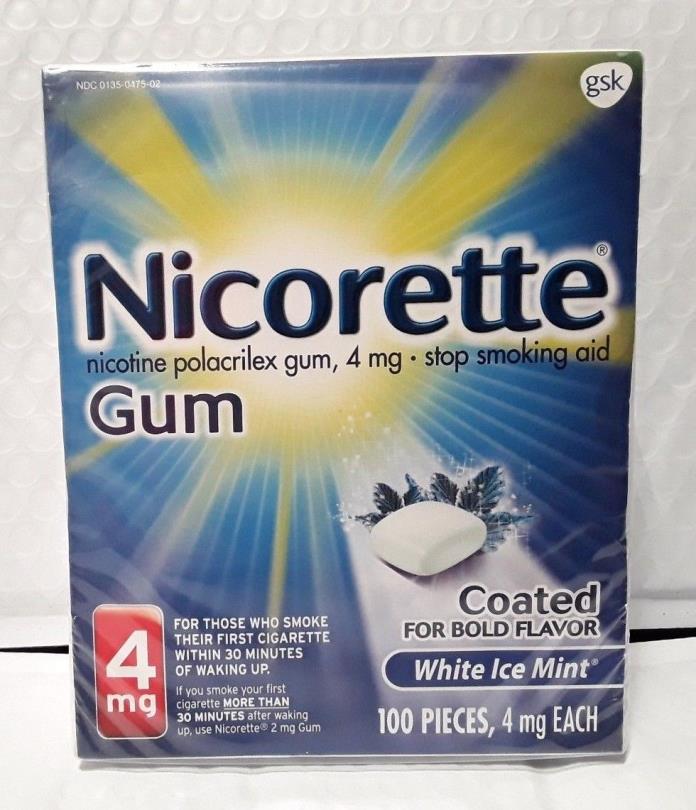 Nicorette Nicotine Gum 4mg White Ice Mint Flavor (100 Pieces) EXP 10/2018 & UP