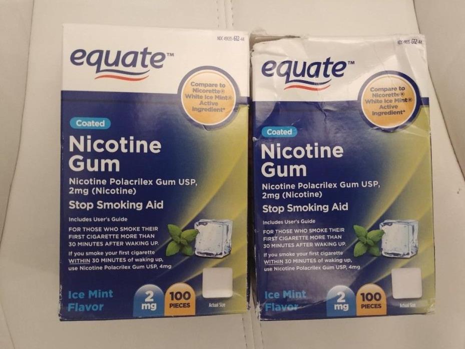 2 Equate Nicotine Gum stop smoking 2mg 200 pieces total ice mint coated Exp 6/19