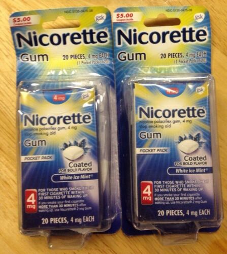 Nicorette 2-PACK Gum White Ice Mint 4 milligram Stop Smoking Aid 40 count NEW!!