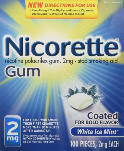 Nicorette Stop Smoking Aid Gum 2mg, White Ice Mint, 100ct 307667750003