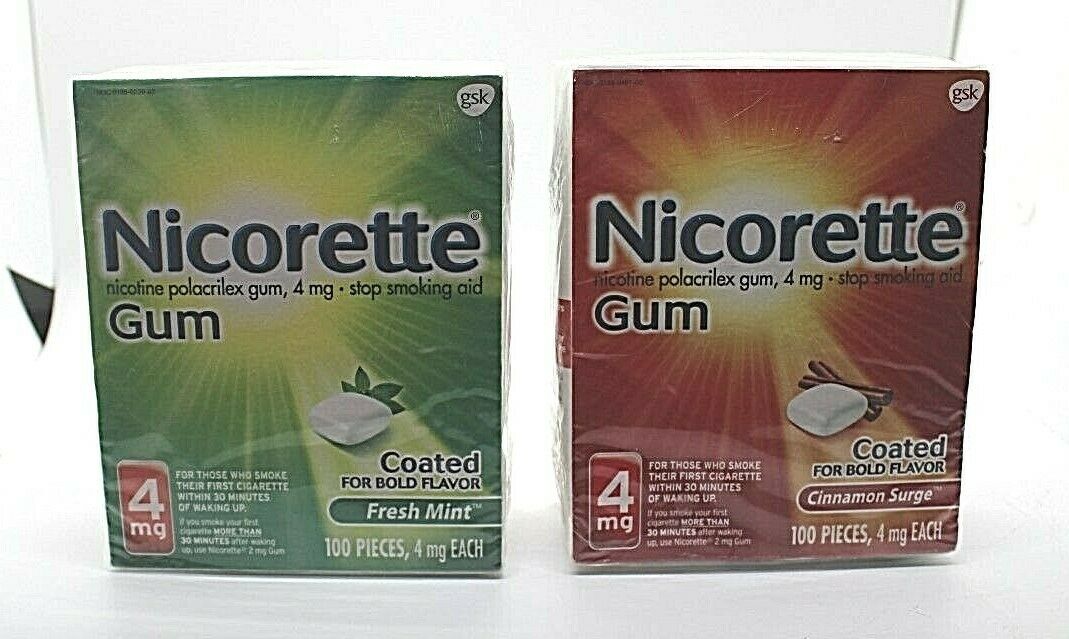 Nicorette Nicotine Gum Stop Smoking 4mg Fresh Mint 100pc & Cinnamon Surge 100pc