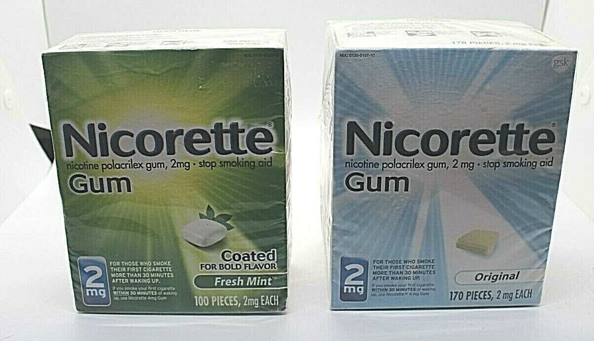 Nicorette Nicotine Gum Stop Smoking 2mg Fresh Mint 100pc & Original 170pc = 270