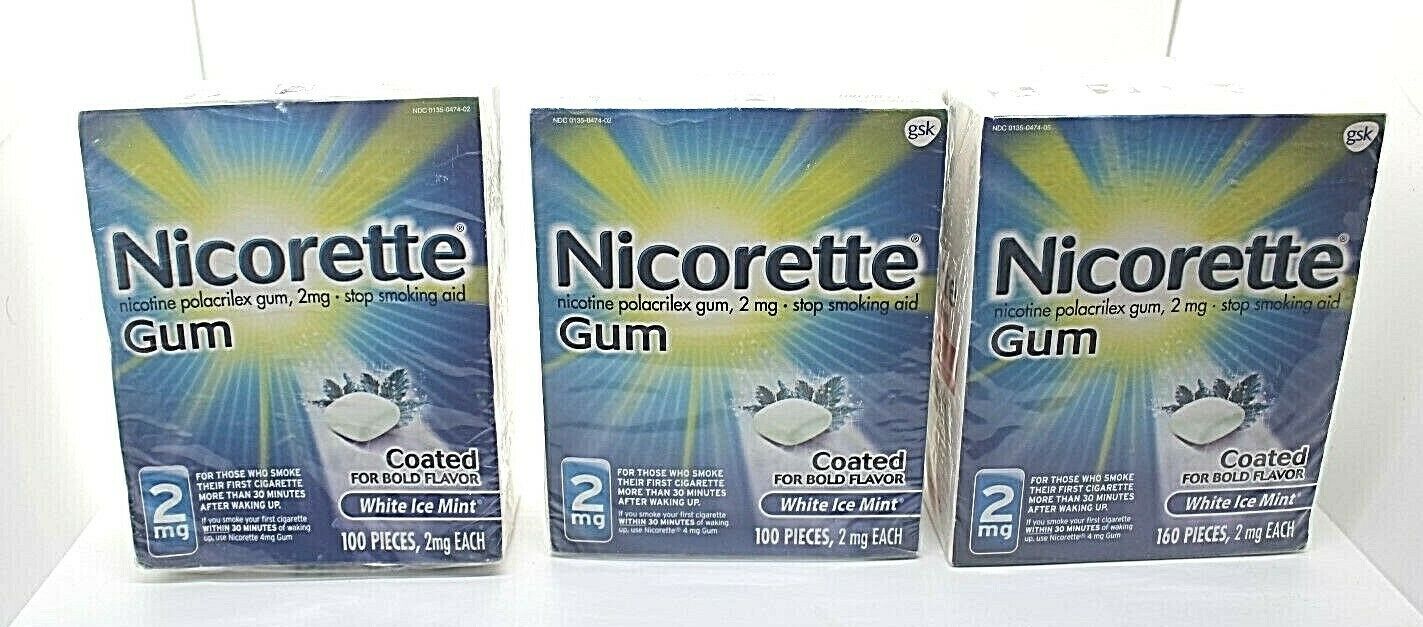 Nicorette Nicotine Gum to Stop Smoking 2mg White Ice Mint 360 count 5/2019-9/19