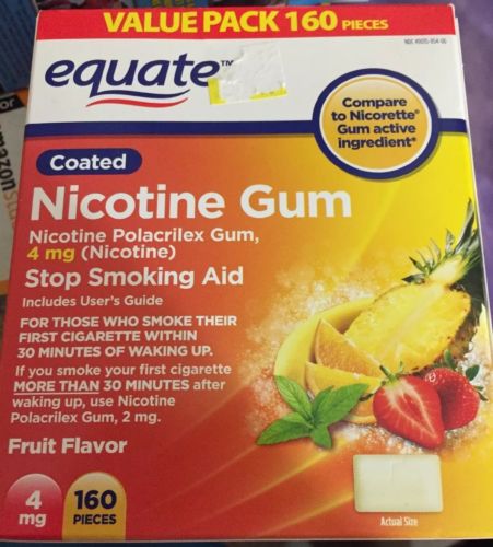 *New* Equate Nicotine Gum Stop Smoking Aid Fruit Flavor 4 mg, 160 Ct Exp:12/2019