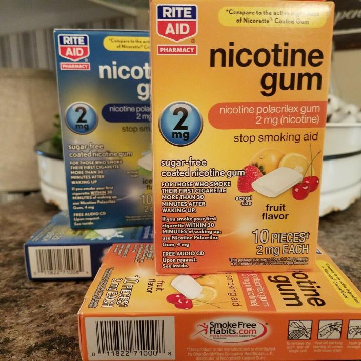 Stop Smoking Nicotine Gum 2mg Fruit & Ice Mint 4 Packs 10 Pieces Each NIB