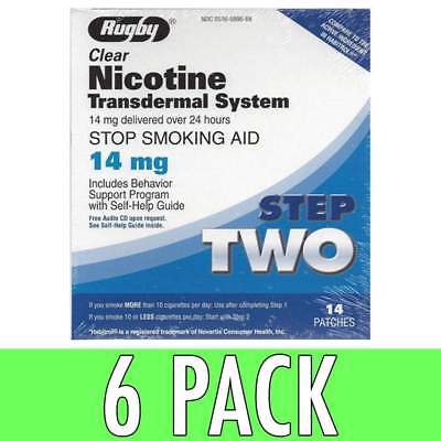 Rugby Nicotine Transdermal System, Step 2, 14 mg, Patches, 14 ea, 6 Pack