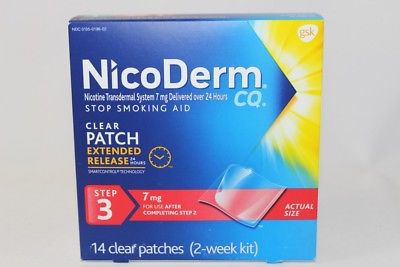 New NicoDerm CQ Step 3 Stop Smoking Aid Clear Patches 7mg 14-Count Exp. 02/2019