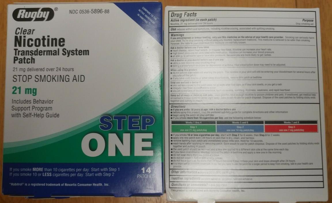 14 ct box 21mg STEP ONE CLEAR Nicotine Trans-dermal Patches RUGBY EXP 03/2020+
