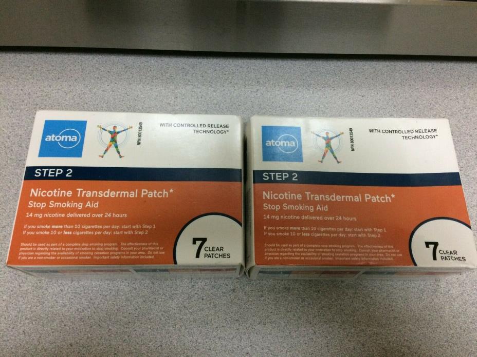 ATOMA Nicotine Transdermal  Step 2 14 mg 7 Clear Patches 02/20 2 BOXES STOP AID
