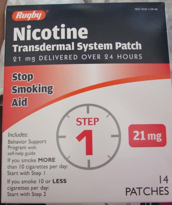 Rugby Step 1 Nicotine Transdermal System Stop Smoking 14 Patches 21MG 2 Boxes