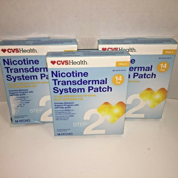 CVS NICOTINE TRANSDERMAL SYSTEM PATCH 14mg (Step 2) Stop Smoking Exp 1/19