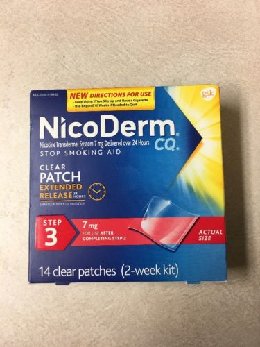 NicoDerm CQ Nicotine Transdermal System 7MG ~14 Clear Patches St 3 Exp 2/2018