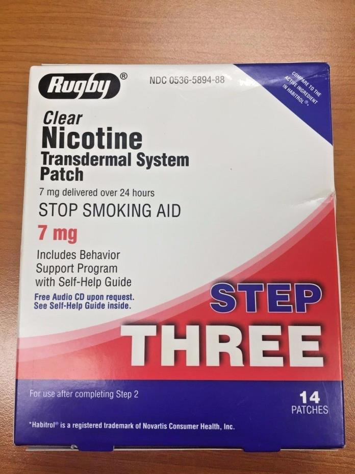 RUGBY STEP 3 Nicotine Patch 7 mg 14 patches expires 11/20  FREE SHIPPING !