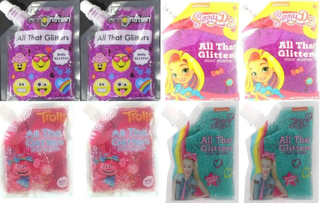 All That Glitters Trolls JoJo Emoji Sunny Body Glitter 2 Packages - Choose Color