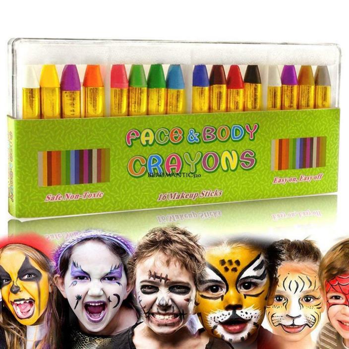 Children's Face Color Crayons Kit Body Oil Paint Clown Fans Devil Ghost BE0R