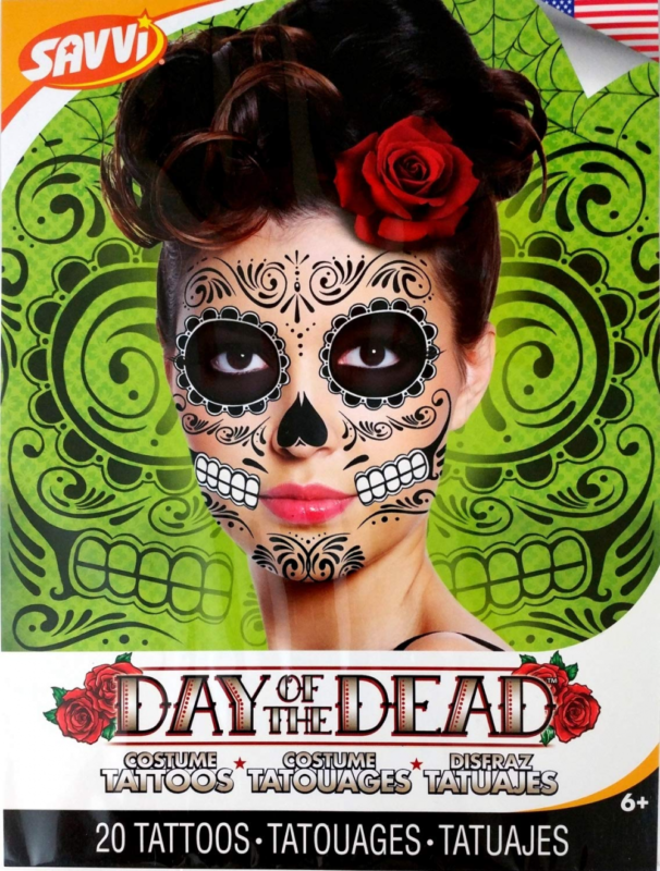 Black Skeleton Day of the Dead Temporary Face Tattoo Kit: Men or Women - 2 Kits