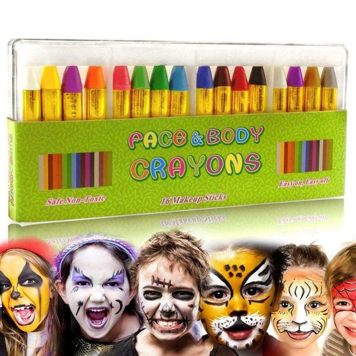 Children's Face Color Crayons Kit Body Oil Paint Clown Fans Devil Ghost IXH4 01