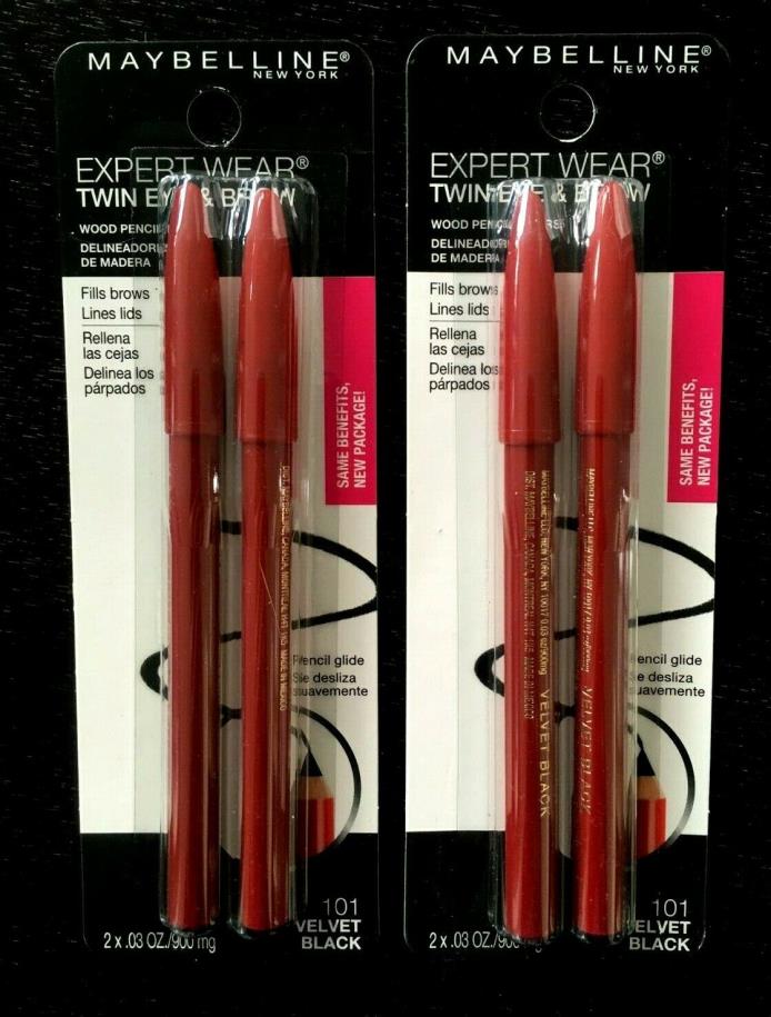 (2) Maybelline Expert Wear Twin Eye & Brow Pencil, Velvet Black 101- FOUR TOTAL