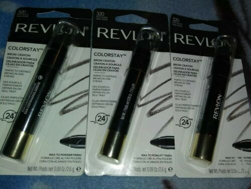 LOT 3 REVLON COLORSTAY BROW CRAYON 24 HOUR STAY WAX TO POWDER 320 SOFT BLACK