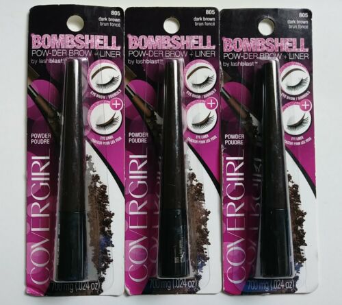 Set of 3 CoverGirl Bombshell Dark Brown 805 Pow-der Brow and Liner By Lashblast