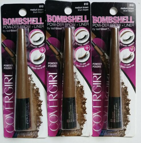 Set of 3 CoverGirl Bombshell Med Brown 810 Pow-der Brow and Liner By Lashblast