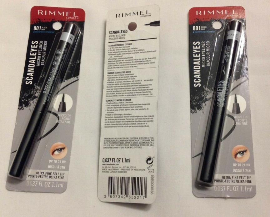 (3 Sealed) Rimmel Scandaleyes Ultra Fine Micro Tip Eyeliner 001 Black