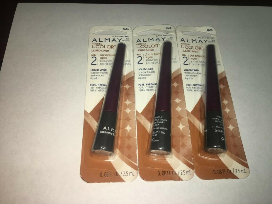 THREE(3)  ALMAY INTENSE i-COLOR LIQUID LINER  for brown eyes  021 BLACK AMETHYST