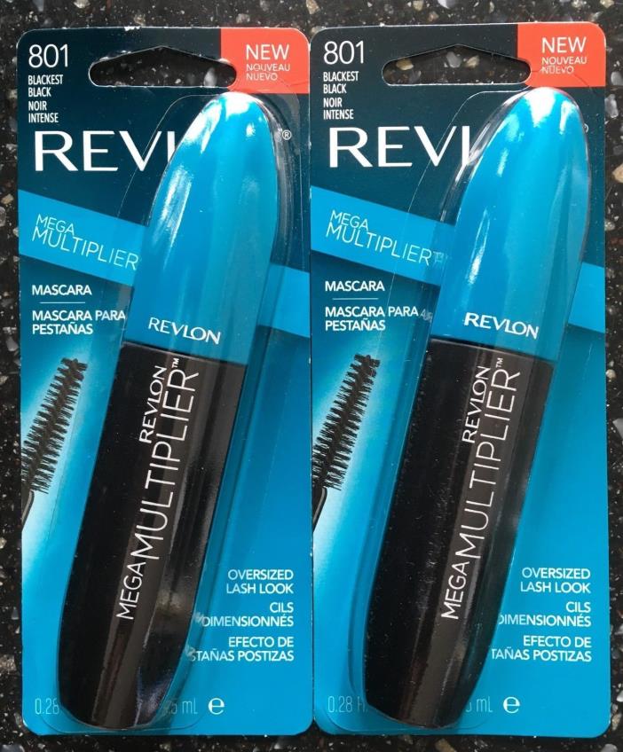 Revlon Mega Multiplier Mascara 801 Blackest Black Lot Of 2 Oversized Lash Look