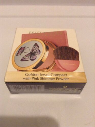 SEALED Estee Lauder Pink Shimmer Powder Rose Pearl 01 with Golden Jewel Compact