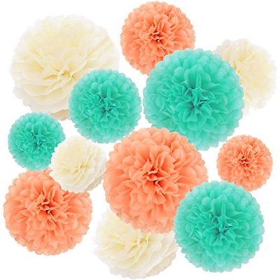 12Pcs Different Size Multiple Colors Of Tissue Paper Pom Poms Flowers Party Deco