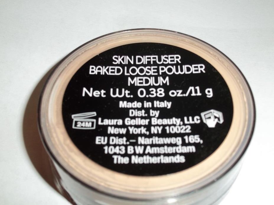 New Laura Geller Skin Diffuser Baked Loose Powder Compact & Puff Medium 0.38 oz.