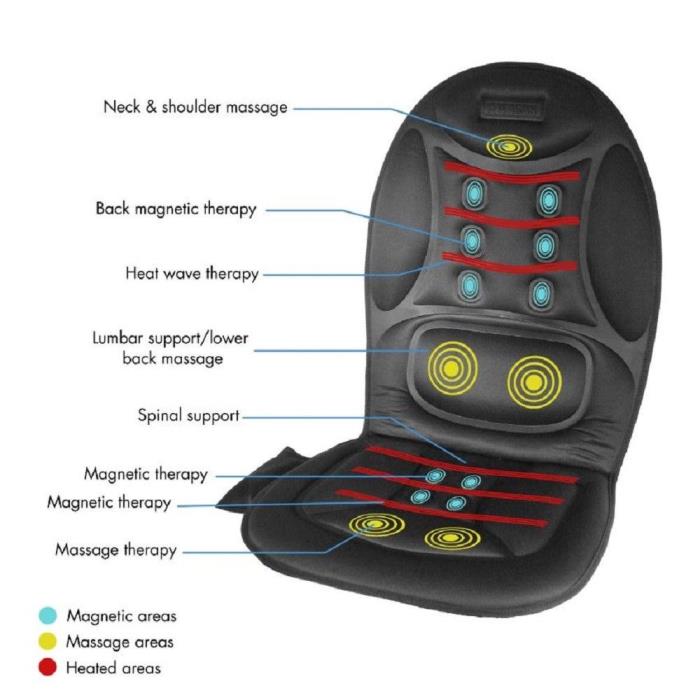 Massage Seat Cushion Heated Bio Magnet Chair Pad Car Auto Travel Office Lumbar