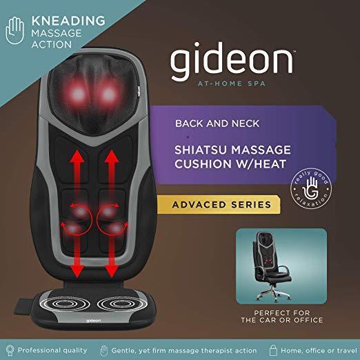 NEW Gideon Shiatsu Neck and Back Massage Seat Cushion with Six Programs and Heat