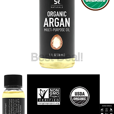 Organic Argan Oil by SR Naturals ~ 100% Multi-Purpose Oil for Hair & Skin ~ U...