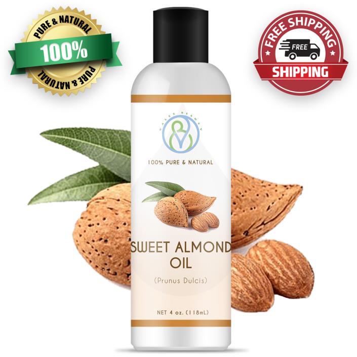Sweet Almond Carrier Oil 4 oz - 100% Pure & Natural Cold Pressed For Skin & Hair