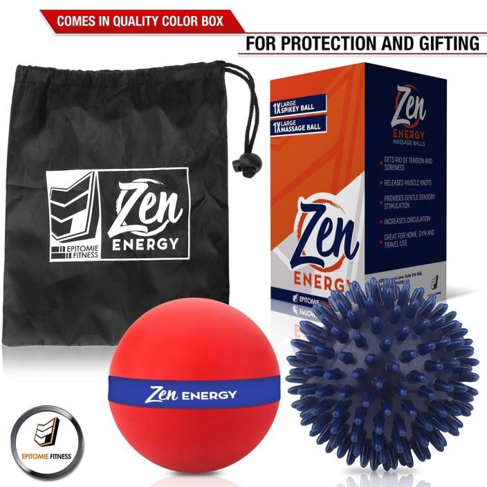 Zen Energy Pro Massage Balls - Large Muscle Roller Ball & Large Spiky Ball RED