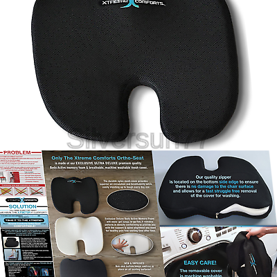 Coccyx Orthopedic Memory Foam Seat Cushion - Helps With Sciatica Back Pain - ...