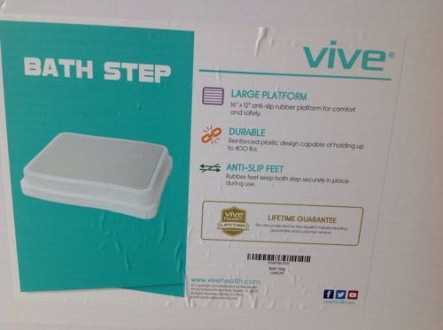 New VIVE Health BATH STEP, Non-Slip, WHITE, 16”x12”x4” New Never Used