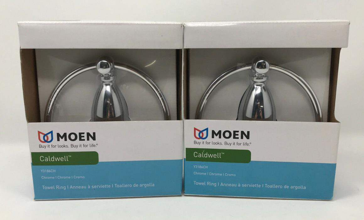Moen Caldwell Y3186CH Chrome Towel Rings - Lot of 2 - NEW