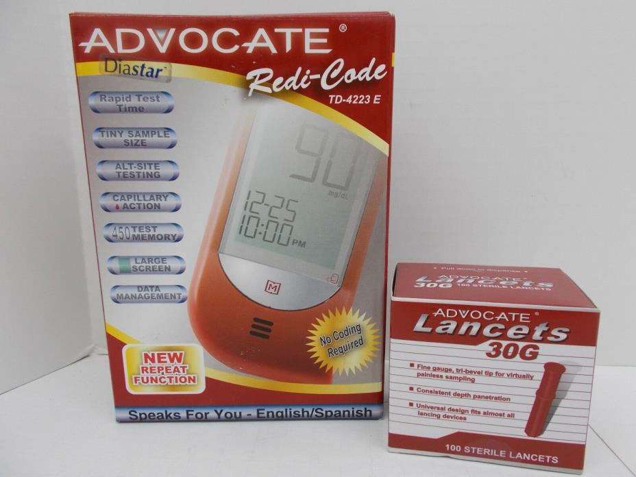 NEW Advocate Redi-Code Speaking Glucose Meter Monitoring Kit & 100 Lancets