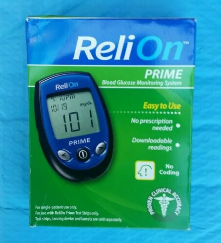 New ReliOn Prime Blood Glucose Monitoring System Kit Blue