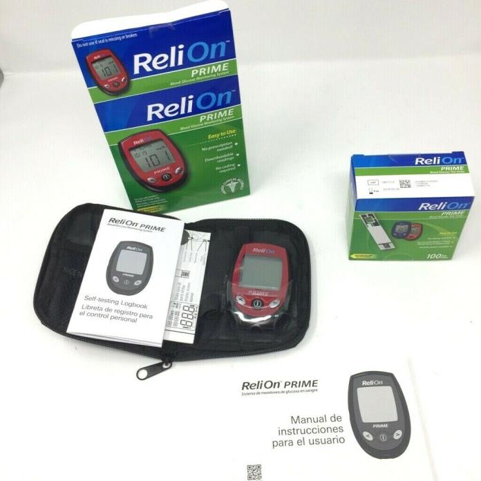 ReliOn Prime Blood Glucose Monitoring System Nearly New With 100 Test Strips EXP