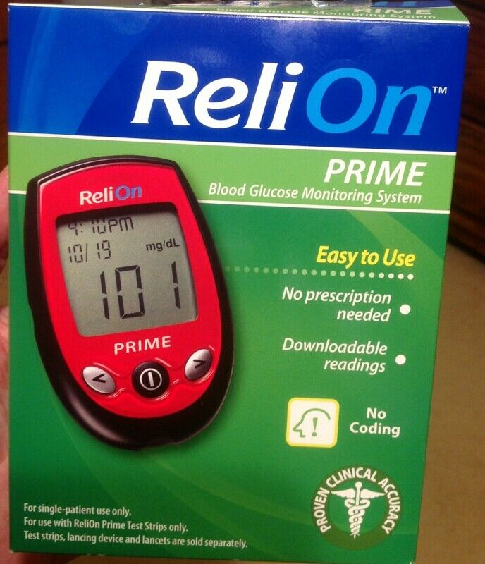 Blood Glucose Monitoring System Blue ReliOn Prime Diabetes Sugar Meter Fast