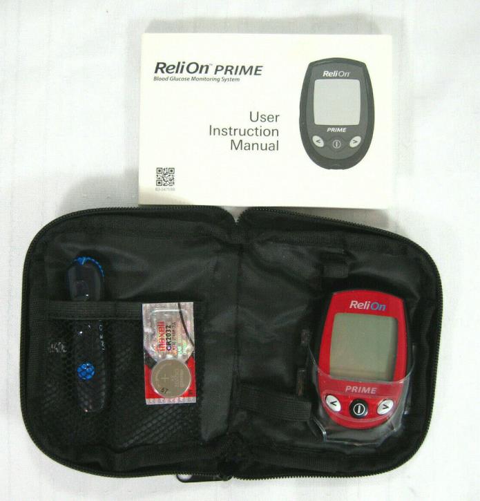ReliOn Prime Blood Glucose Monitoring System Red w/ Case & Extra Battery